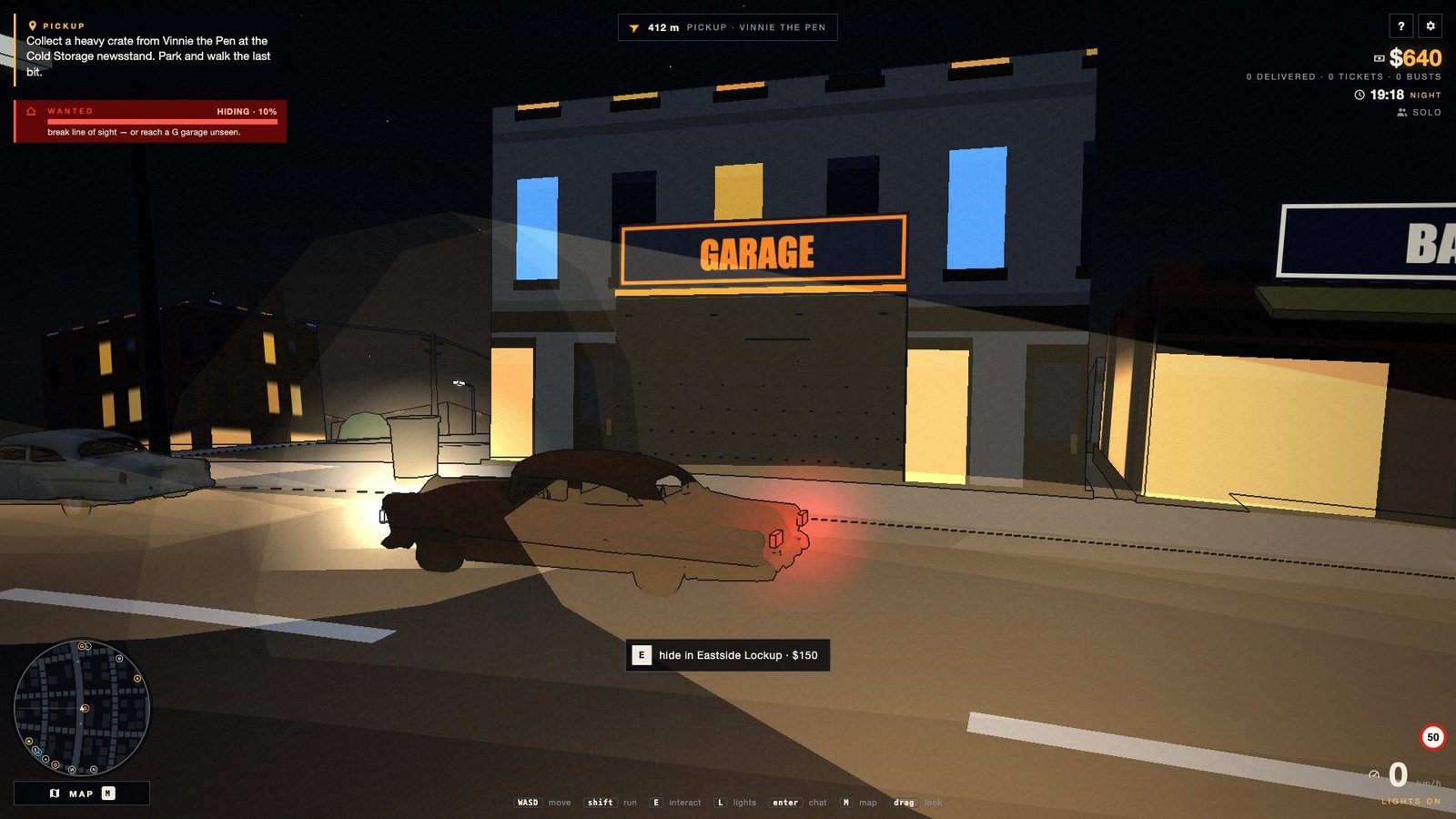 At a hideout garage with the prompt to hide