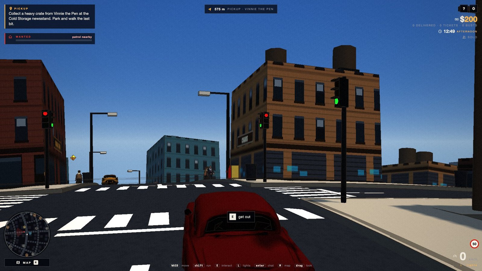 Stopped at a red light with the speed limit sign on the HUD