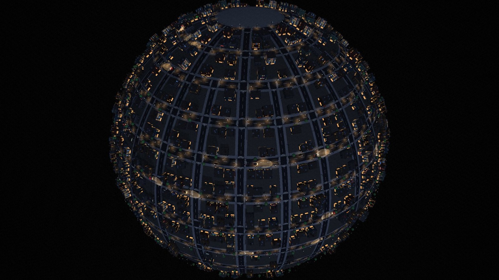 The whole planet at night, seen from space, city lights along every street